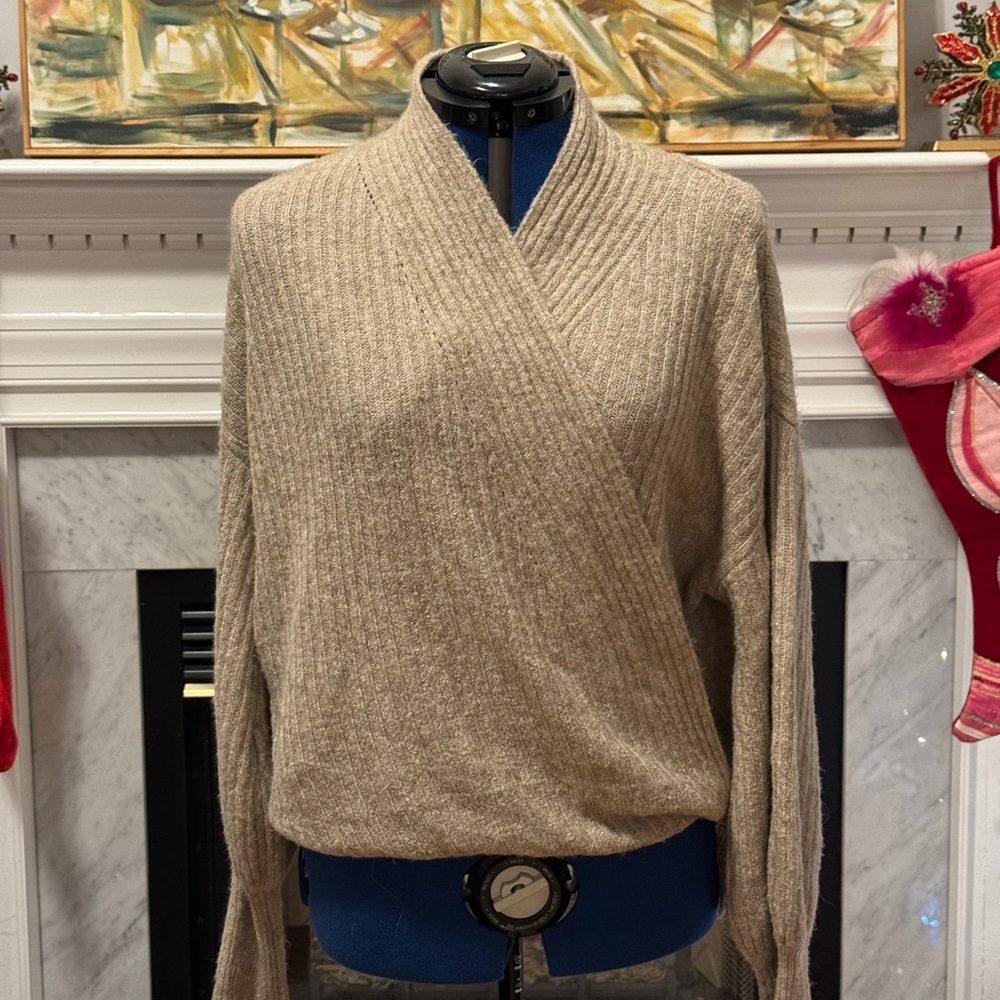 Max Studio Tan V-Neck Sweater, size L